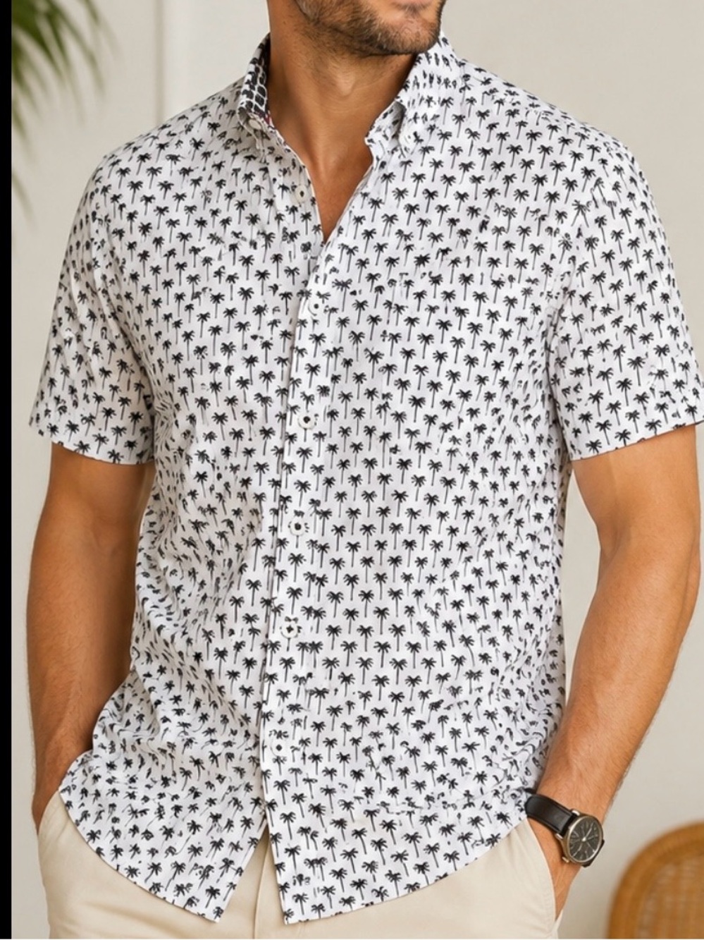 🌴 International Report 4-Way Stretch Palm Tree Button-Down Shirt